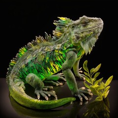 Naklejka premium Iguana Crystal And Glass Art (generative AI)