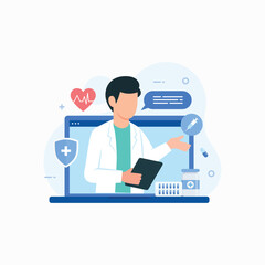 Online medical support doctor consultation smartphone app design concept vector illustration
