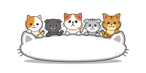 Vector cartoon happy cats with big cat head shape sign for design.