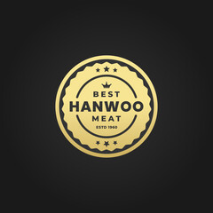 Premium Hanwoo beef seal or Hanwoo beef label vector isolated on black background. Korean beef label for premium product. Hanwoo beef seal for korean meat product. Korean meat logo.
