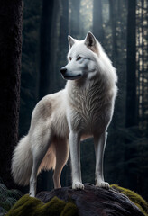 Loup blanc dans la forêt