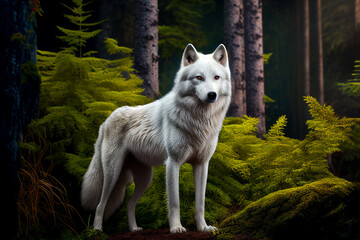 Fototapeta premium Loup blanc dans la forêt