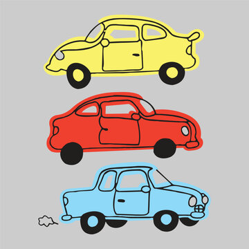Urban vehicle. cars in 3 different colours. Cartoon flat illustration, auto for graphic and web design.
