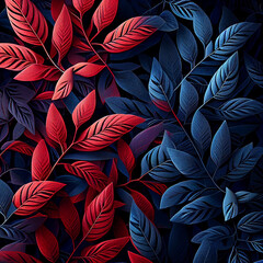 leaf pattern red and blue ,Generative AI technology,