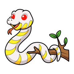Cute albino mangrove snake cartoon on tree branch