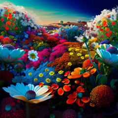 Fototapeta na wymiar colorful flowers in the garden in the afternoon Generative AI technology,
