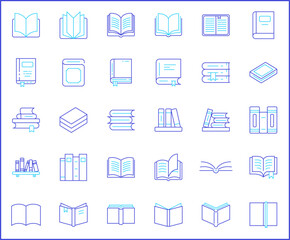 Simple Set of book Related Vector Line Icons. Vector collection of reading, book stack, notes, study, library, education, open book and design elements symbols or logo element.