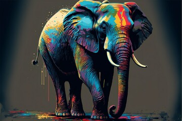 Obraz premium Elephant colorful pop-art, Generative AI