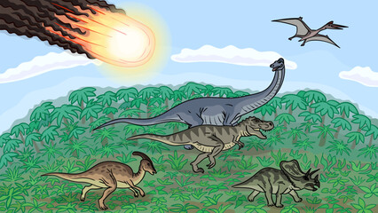 The fall of an asteroid that caused the death of dinosaurs.