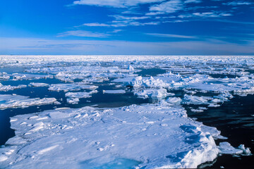 Fototapeta na wymiar Ice floe floating in the Arctic ocean