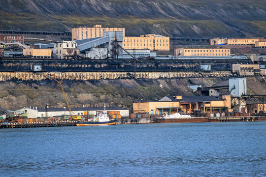 Barentsburg coal mine harbour in Svalbard