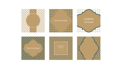 高級感のある上品な正方形バナーラベルフレーム背景のセット。ゴールドとホワイトのベクターイラスト素材06