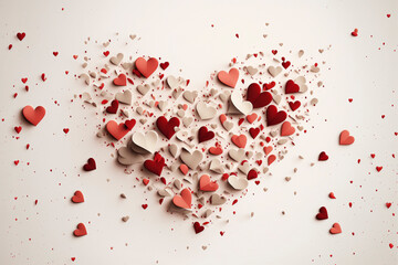Red and white hearts flotting in the air on white background - Valentine's Day - Generative Ai