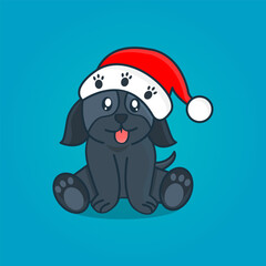 Cute baby dog in Christmas hat.