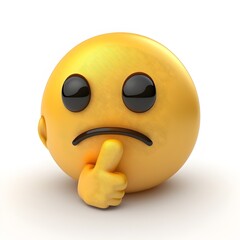 Fototapeta premium thinking emoticon on a white background, 3D rendering of an emoticon with thumb and index finger