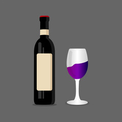 Vector wine bottle with glasses.