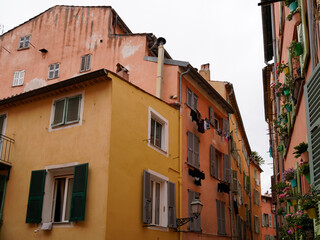 Fototapeta na wymiar colorful building house facade in Nice on french riviera cote d'azur in southern France
