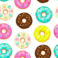 Seamless vector pattern with cute colorful donuts