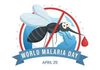 World Malaria Day on April 25 Illustration with Earth Protected from Mosquitoes in Flat Cartoon Hand Drawn for Web Banner or Landing Page Templates