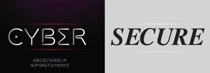 Cyber Secure, Game Sport Movie Alphabet Font. Typography modern regular style font for technology, digital, logo design. vector illustration