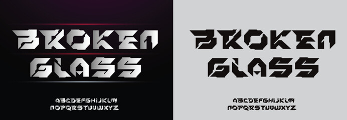 Broken Glass, Game Sport Movie Alphabet Font. Typography modern regular style font for technology, digital, logo design. vector illustration