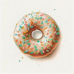 Cartoon. Cute donut on blank background. generative ai