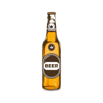 Lager bottle beer with brand label on isolated background, Vector illustration.