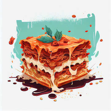 Cartoon lasagne illustration. generative ai