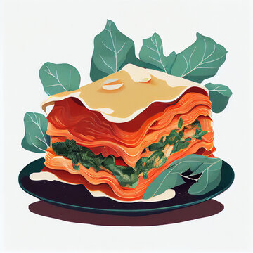 Cartoon lasagne illustration. generative ai