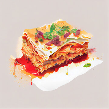 Cartoon lasagne illustration. generative ai