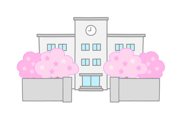 学校の校舎と桜の木