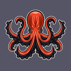 Fototapeta premium Octopus vector colored illustration isolated on dark background