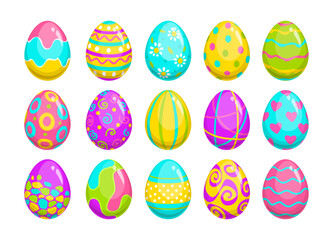 Set of colored eggs in cartoon style.