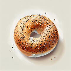 Cartoon. delicious bagel on white background. generative ai