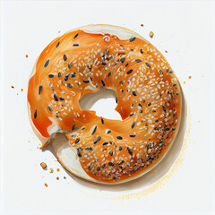 Cartoon. delicious bagel on white background. generative ai