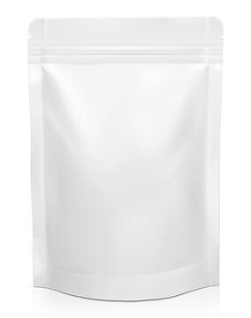 White Blank Foil Food Doy Pack Stand Up Pouch Bag Packaging With Zipper.. .PNG transparency. 