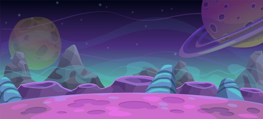 Alien fantasy landscape, cosmic vector game scene