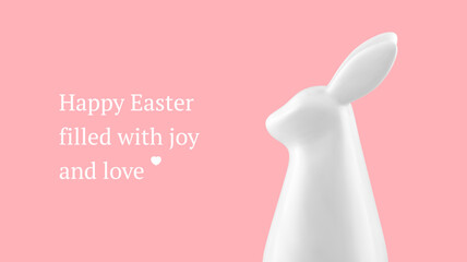Happy Easter 3d rabbit minimal banner festive holiday design template realistic vector illustration