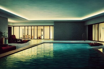 Luxury pool villa spectacular contemporary design digital art real estate , home, house and property, Generative AI illustration.