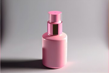 bottle mockup of pink perfume isolated on pink, , generative ai, isolated pink 3d bottle, makeup container, liquid for clean, dispenser, gel, skin