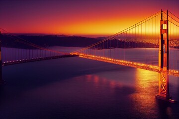 Fototapeta na wymiar Golden Gate Bridge at sunset, San Francisco, California, USA. Generative AI