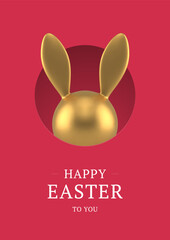 Happy Easter modern 3d greeting card bunny bauble hiding at hole design template realistic vector