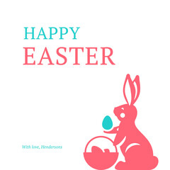 Happy Easter greeting vintage social media post bunny egg basket design template vector flat