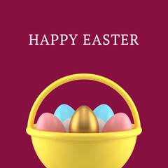 Easter painted chicken egg basket 3d social media post design template realistic vector flat