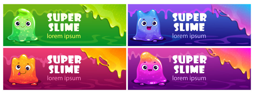 Long banners with cute cartoon jelly monsters