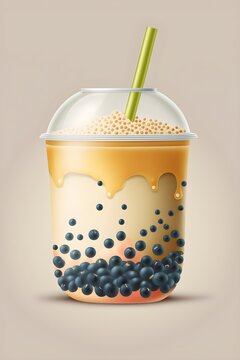 Boba Bubble Tea Coffee Glass Cup With A Style Doodle Design Generative  Ai Illustration