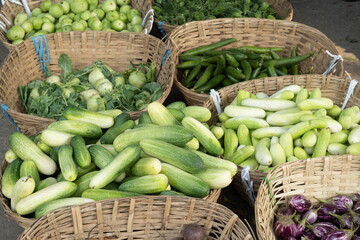 Close up of various colorful raw vegetables