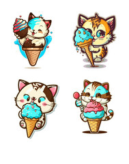Cute cats eating ice cream