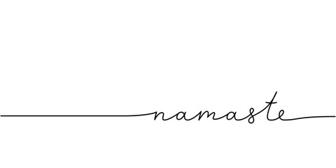 Namaste word - continuous one line with word. Minimalistic drawing of phrase illustration.