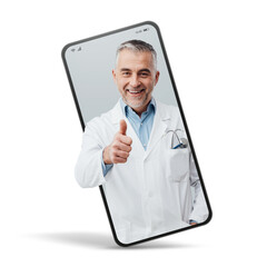 Online doctor and telemedicine service giving a thumbs up - 566512340